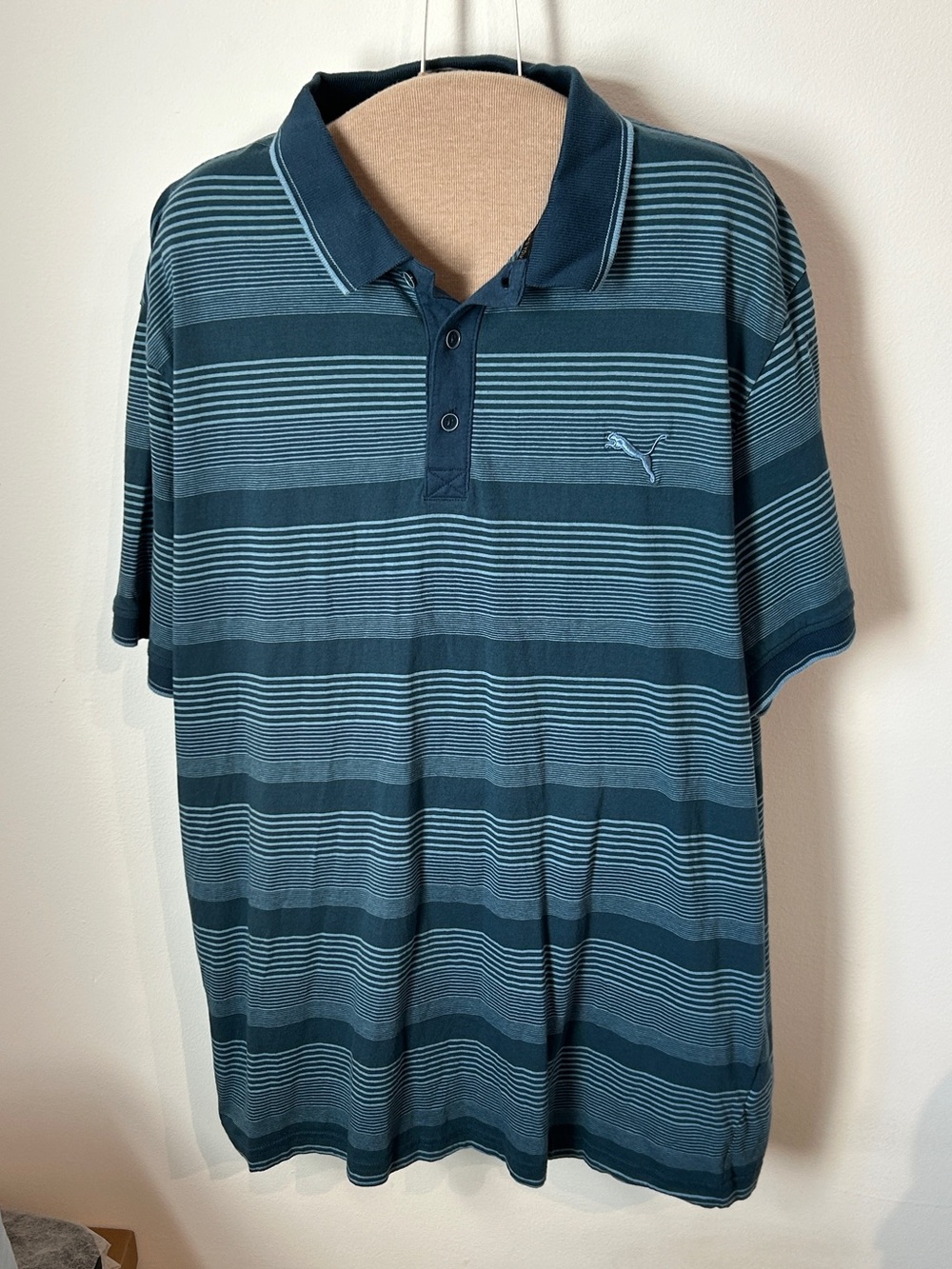 PUMA Men's Polo Shirt Blue Striped Short Sleeve Collared Size XXL